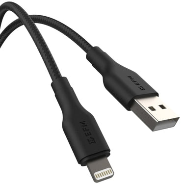 EFM USB-A to Lightning Braided Power and Data 1M Cable - Black